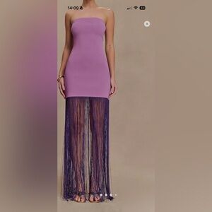 Meshki Purple Strapless Fringe Maxi Dress. Size XS